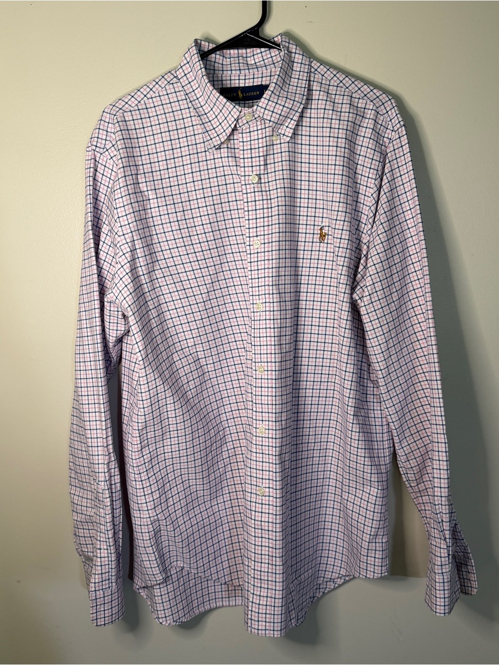 Polo Ralph Lauren Mens Long Sleeve Cotton Button Down Mens Shirt Sz L pink Blue